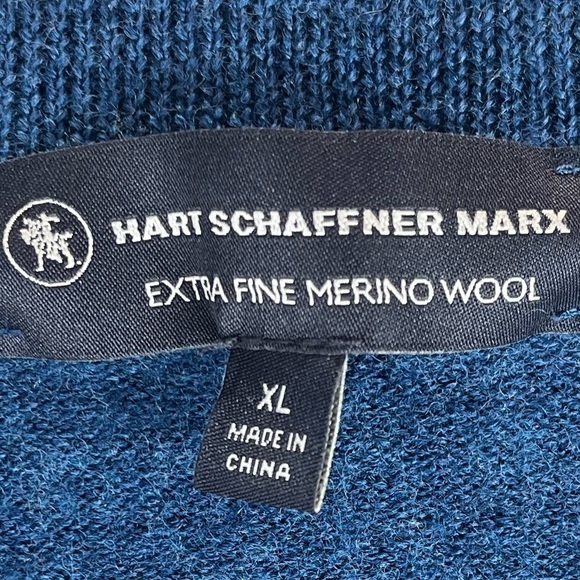 HART SCHAFFNER MARX Fine Merino Wool Sweater Blue V-Neck XL - Picture 6 of 13